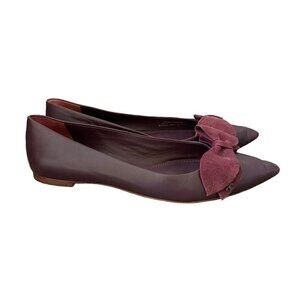 Tory Burch Rosalind Purple Leather Bow Ballet Flats Shoes Women’s Size 8 M 44412
